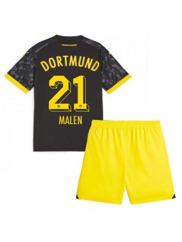 Borussia Dortmund Donyell Malen #21 Auswärts Trikotsatz für Kinder 2023-24 Kurzarm (+ Kurze Hosen)